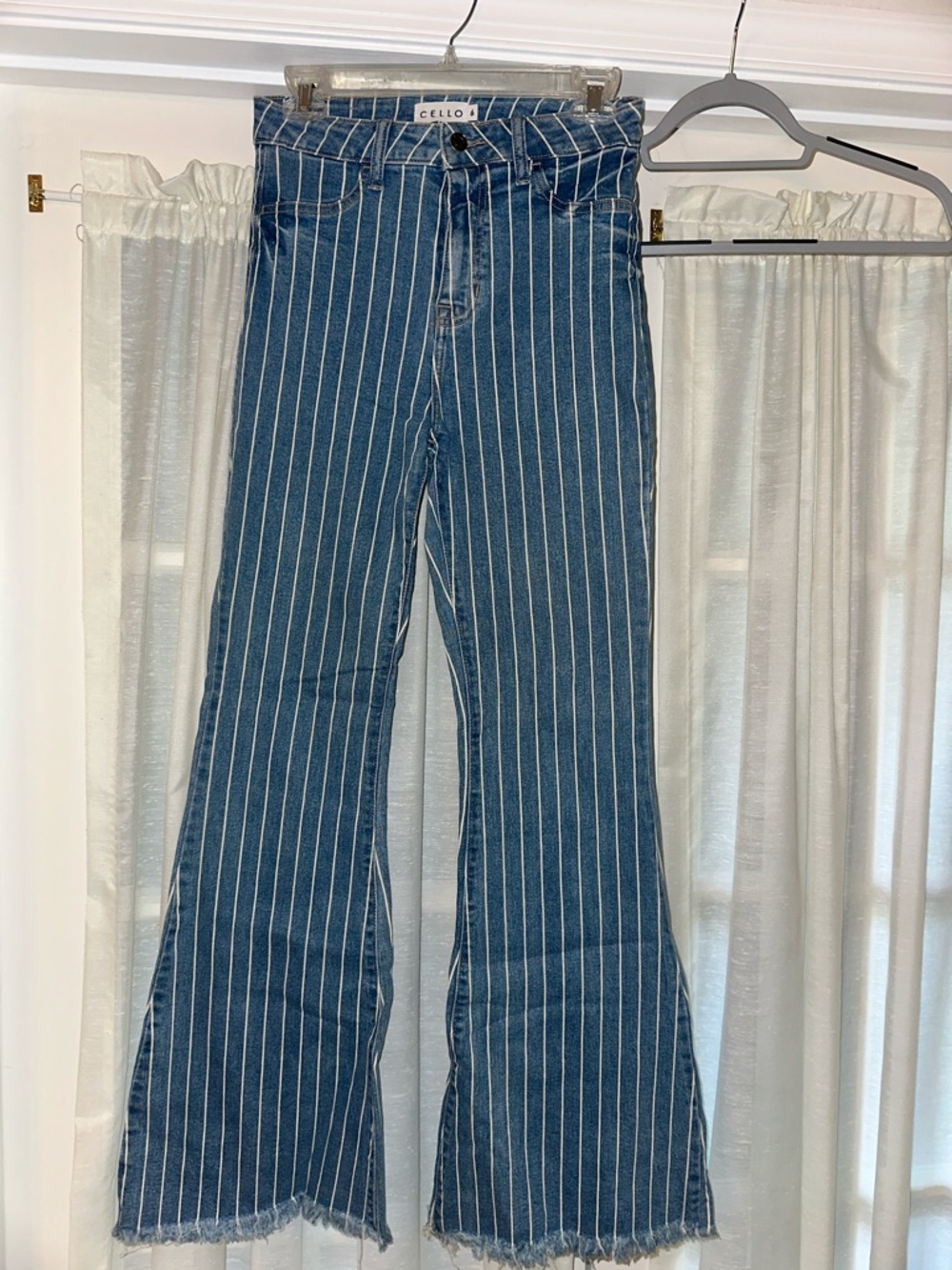 Cello Navy Blue Pinstripe Wide-Leg Jeans